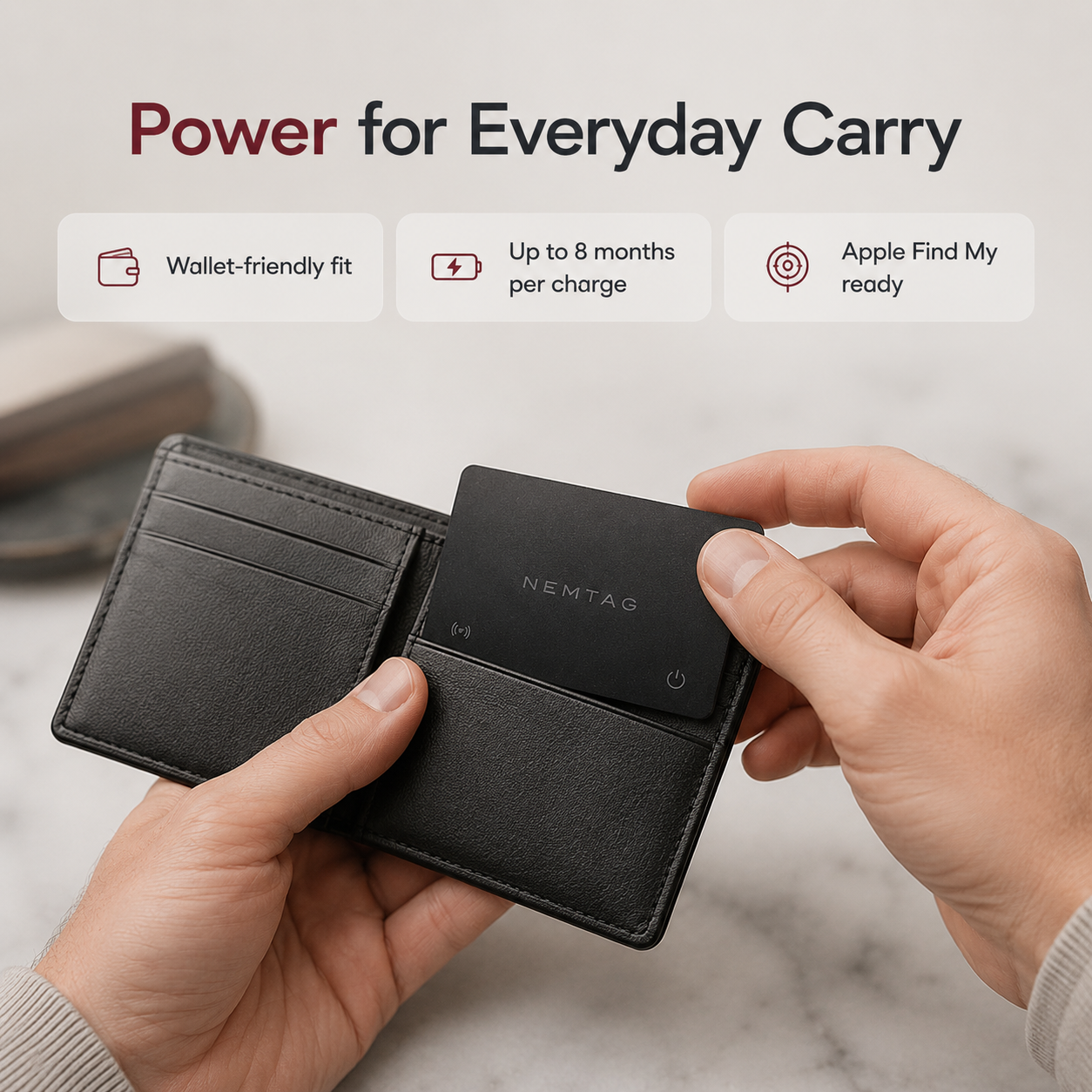 NEMTAG Wallet Tracker Card, 1.8mm, Works with Apple Find My