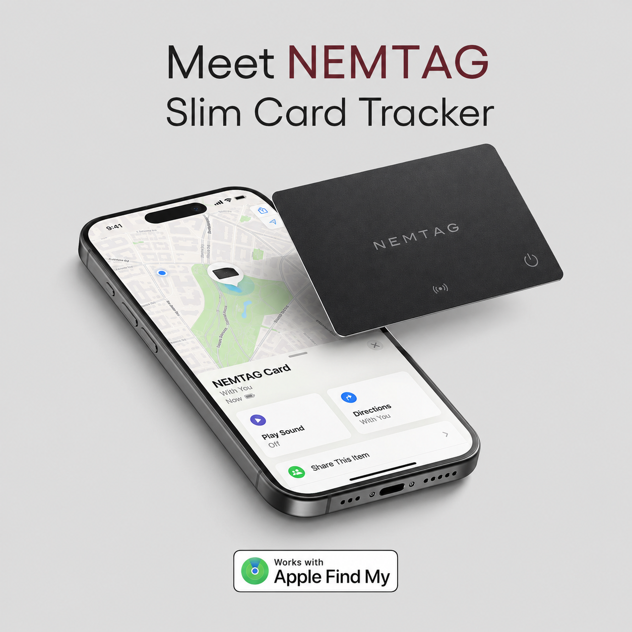 NEMTAG Wallet Tracker Card, 1.8mm, Works with Apple Find My